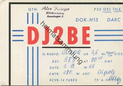 QSL - Funkkarte - DJ2BE - Hildesheim - 1959