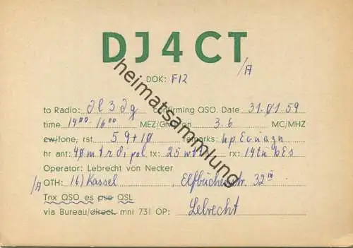 QSL - Funkkarte - DJ4CT - Kassel - 1959