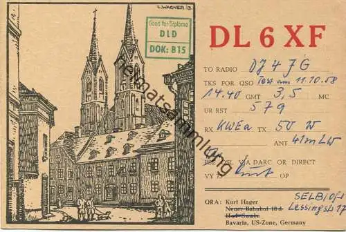 QSL - Funkkarte - DL6XF - Hof - 1958