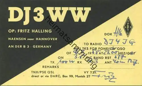 QSL - Funkkarte - DJ3WW - Einbeck-Naensen - 1958