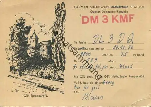 QSL - Funkkarte - DM3KMF - Halle 1956 - QTH-Spremberg