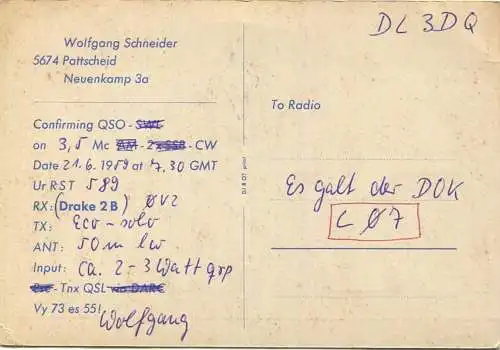 QSL - Funkkarte - DJ4RV - Pattscheid - 1959