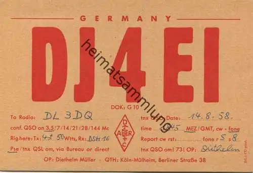 QSL - Funkkarte - DJ4EI - Köln - Mülheim - 1959