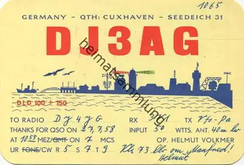 QSL - Funkkarte - DJ3AG - Cuxhaven - 1958