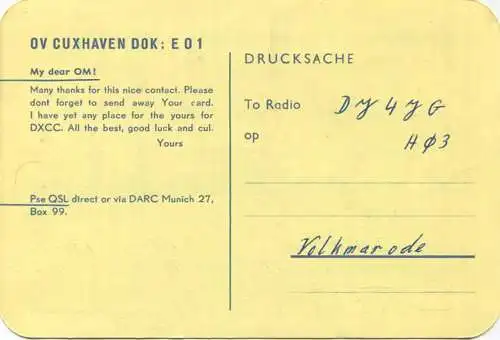 QSL - Funkkarte - DJ3AG - Cuxhaven - 1958