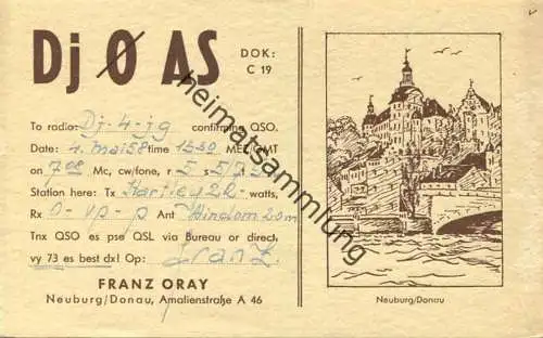 QSL - Funkkarte - DJ0AS - Neuburg an der Donau - 1958