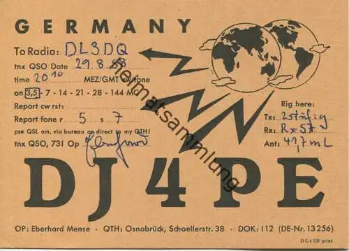 QSL - Funkkarte - DJ4PE - Osnabrück - 1958