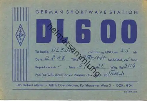 QSL - Funkkarte - DL6OO - Obernkirchen - 1957