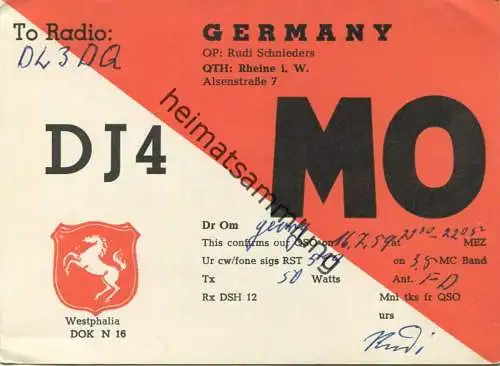 QSL - Funkkarte - DJ4MO - Rheine - 1959