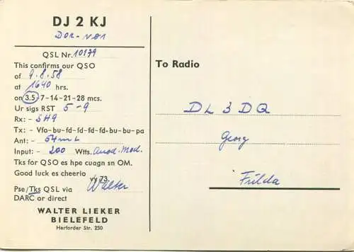 QSL - Funkkarte - DJ2KJ - Bielefeld - 1958