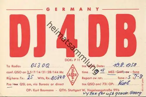 QSL - Funkkarte - DJ4DB - Stuttgart - 1958