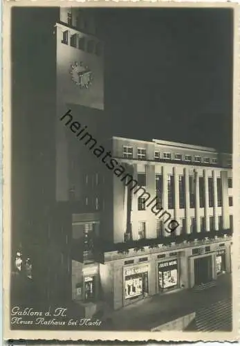 Jablonec nad Nisou - Gablonz an der Neisse - Neues Rathaus bei Nacht - Gas-Wasser Julius Meinl - Foto-AK Grossformat