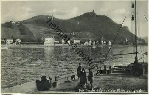 Drachenfels von der Fähre aus gesehen - Verlag Paul Vorsteher Bad Godesberg gel. 1932