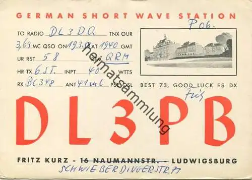 QSL - Funkkarte - DL3PB - Ludwigsburg - 1958