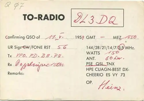 QSL - Funkkarte - DL8CX - Homburg - 1959