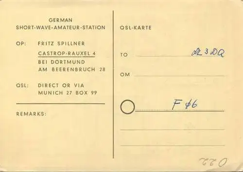 QSL - Funkkarte - DJ2KY - Castrop-Rauxel - 1958