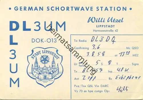 QSL - Funkkarte - DL3UM - Lippstadt - 1958