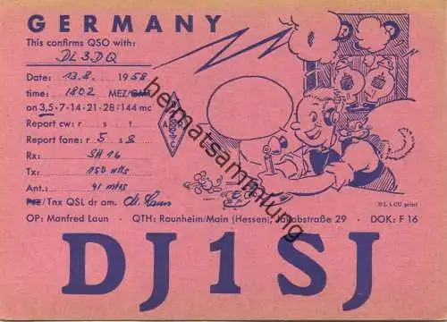 QSL - Funkkarte - DJ1SJ - Raunheim - 1958