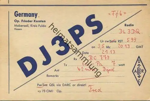 QSL - Funkkarte - DJ3PS - Fulda-Maberzell - ca. 1960