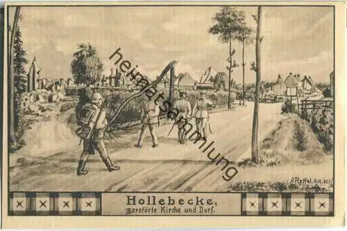 Hollebecke - Kirche und Dorf - Feldpostkarte - signiert A. Reffel
