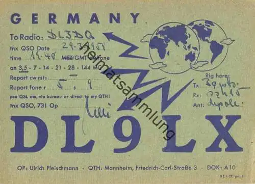 QSL - Funkkarte - DL9LX - Mannheim - 1959