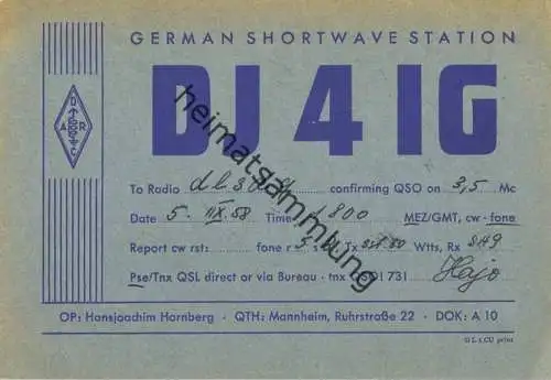 QSL - Funkkarte - DJ4IG - Mannheim - 1958