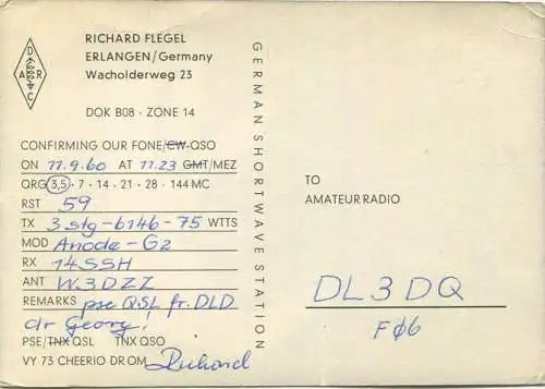 QSL - Funkkarte - DJ5QT - Erlangen - 1960