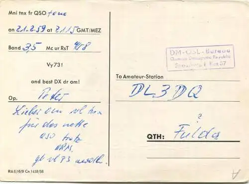 QSL - Funkkarte - DM3KiA - Rostock - Gesellschaft für Sport und Technik - 1959