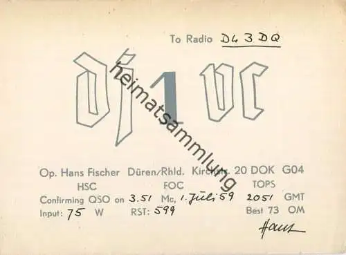 QSL - Funkkarte - DJ1VC - Düren - 1959