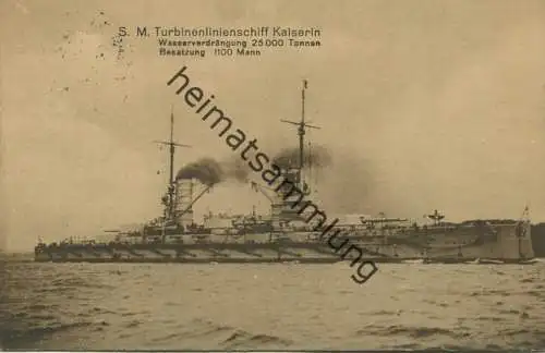 S. M. Turbinenlinienschiff Kaiserin - Verlag J. Margoniner & Co Wilhelmshaven - Marineschiffspost gel.
