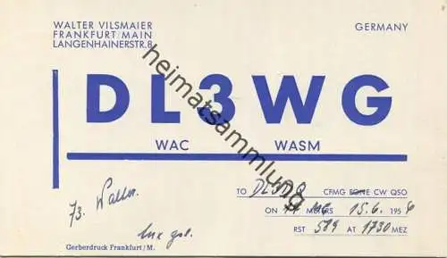 QSL - Funkkarte - DL3WG - Frankfurt - 1956