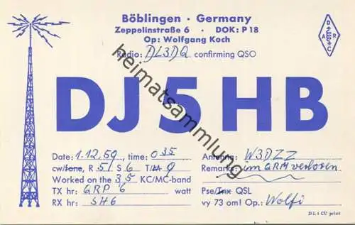 QSL - Funkkarte - DJ5HB - Böblingen - 1959