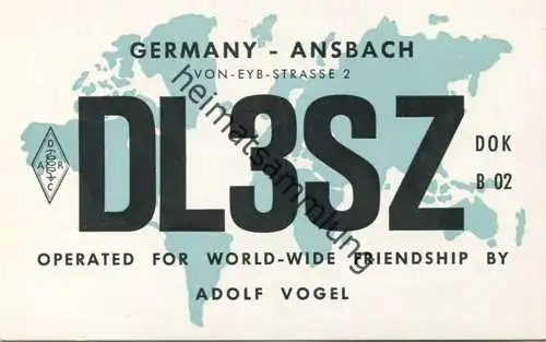 QSL - Funkkarte - DL3SZ - Werbung - 91522 Ansbach-Eyb - 1959