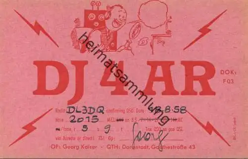 QSL - Funkkarte - DJ4AR - Darmstadt - 1958