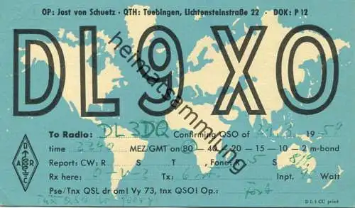 QSL - Funkkarte - DL9XO - 7207. Tübingen - 1959