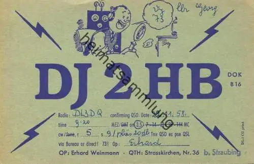 QSL - Funkkarte - DJ2HB - 94342 Strasskirchen - 1958