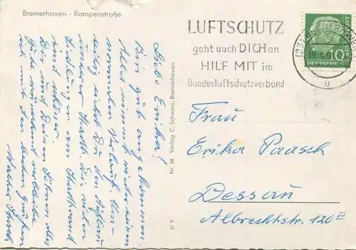 Bremerhaven - Rampenstrasse - AK Grossformat - Verlag C. Schwarz Bremerhaven gel. 1958