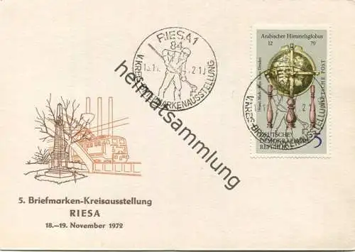 Riesa - 5. Briefmarken-Kreisausstellung Riesa - Sonderstempel 1972 - Rückseite mit Grussadresse beschrieben