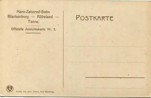 Rübeland - Offizielle Ansichtskarte Nr. 7 - Harz-Zahnrad-Bahn - Verlag Rud. Stolle Bahn Harzburg