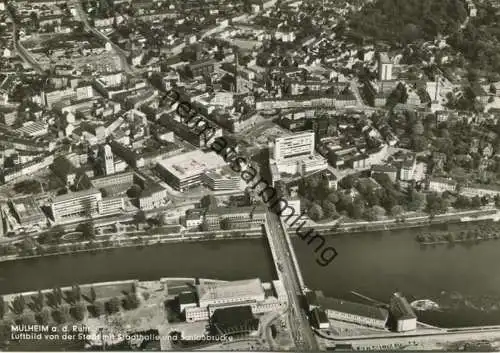 Mülheim an der Ruhr - Luftbild mit Stadthalle und Schlossbrücke - Foto-AK Grossformat 60er Jahre - Verlag Heinrich Koch
