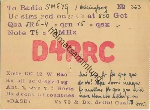 QSL - QTH - D4RRC - 1931