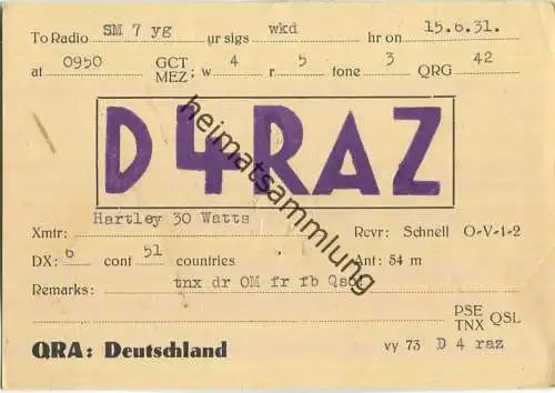 QSL - QTH - D4RAZ - 1931