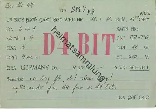 QSL - QTH - D4BIT - 1931