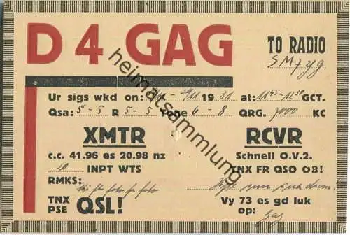 QSL - QTH - D4GAG - 1931