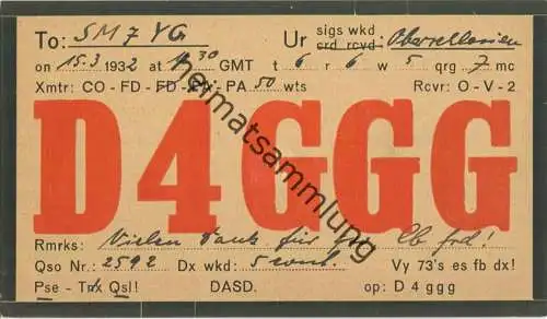 QSL - QTH - D4GGG - 1932