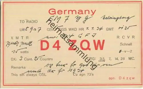 QSL - QTH - D4ZQW - 1934