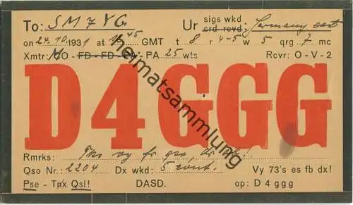 QSL - QTH - D4GGG - 1931