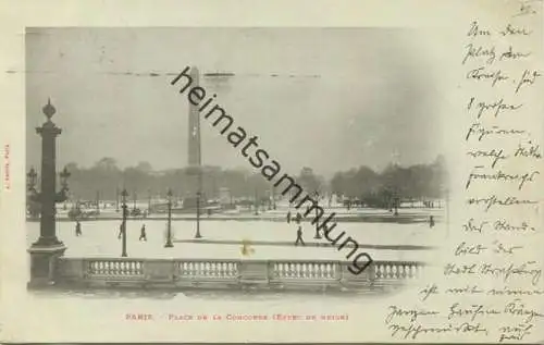 Paris - Place de la Concorde (effet de neige) - Edition A. Taride Paris - Flaggenstempel gel. 1900