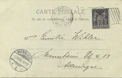 Paris - Place de la Concorde (effet de neige) - Edition A. Taride Paris - Flaggenstempel gel. 1900