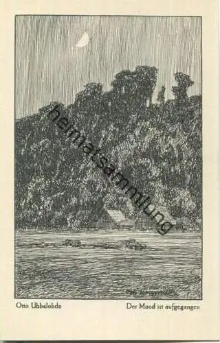 Der Mond ist aufgegangen - Aus dem Buche Meine Heimat - Künstlerkarte signiert Otto Ubbelohde